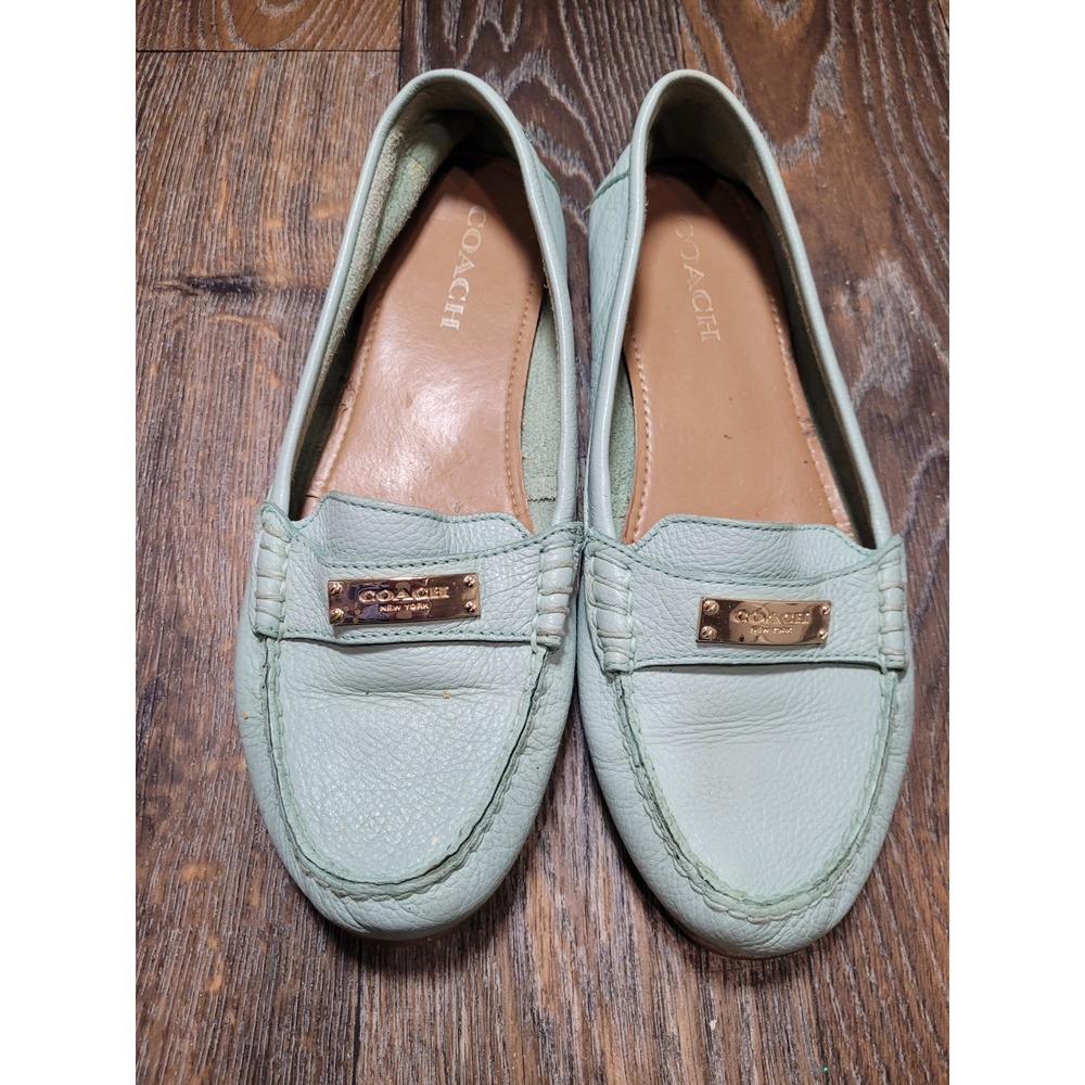 Coach Fredrica Mint Green Pebbled Leather Driving Loafers Shoes A5175 Mens 9.5 B